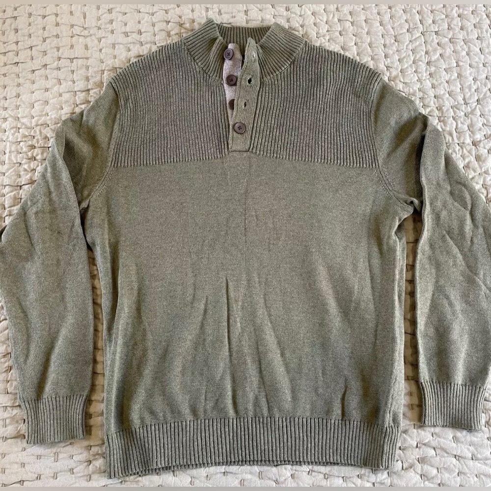 Club Room Sweater Mens Medium Mock Neck 1/4-Button Long Sleeve Olive Green